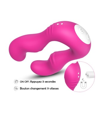 double gode rose avec 9 moteurs sur chaque côtés pour couple de femmes, sex toys lesbiennes dreamy toys