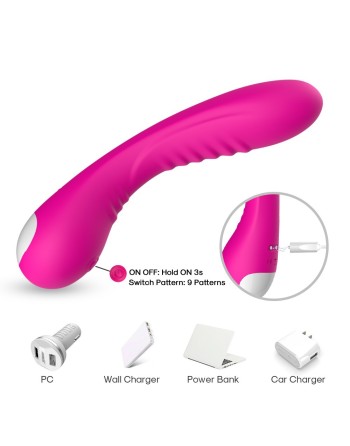  vibromasseur usb en silicone médical rose avec 9 modes de vibration en 