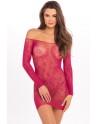  en en mini robe transparente, en dentelle florale, manches longues.