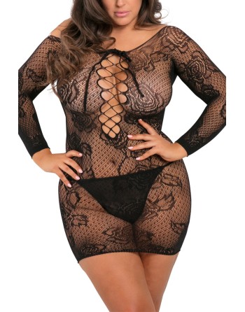  lingerie : nuisette grande taille noire extensible manches 3/4