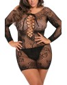  lingerie : nuisette grande taille noire extensible manches 3/4