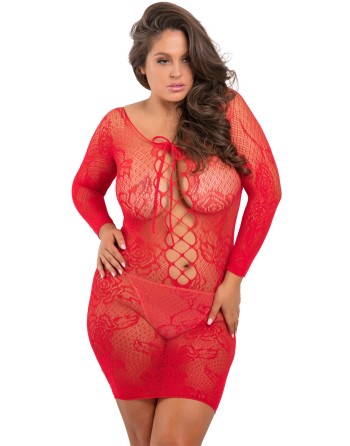  lingerie : nuisette grande taille rouge extensible manches 3/4