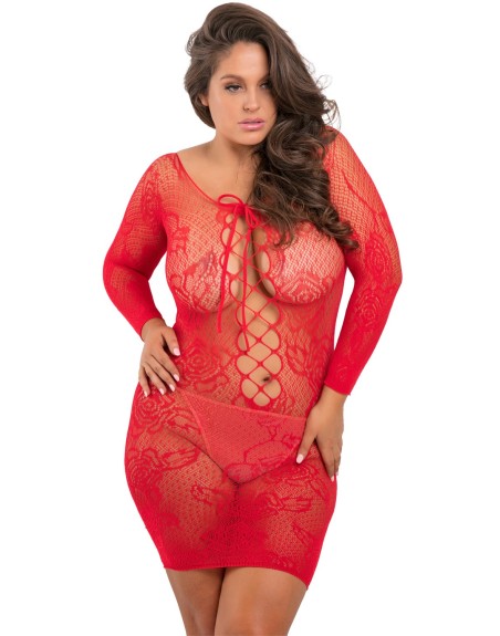  lingerie : nuisette grande taille rouge extensible manches 3/4