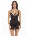 nuisette résille transparente noire et string noire de la collection rené rofé sexy. 