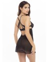 nuisette résille transparente noire et string noire de la collection rené rofé sexy. 