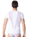 lingerie homme : tshirt blanc avec bandes résille en v