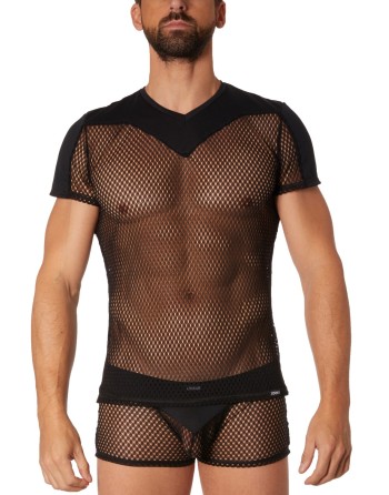  lingerie masculine : tshirt noir opaque et filet