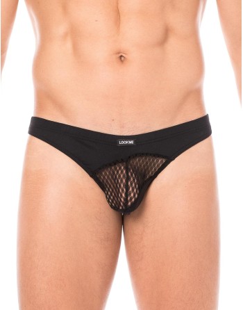  lingerie homme : string noir opaque et transparent