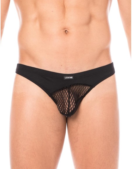  lingerie homme : string noir opaque et transparent