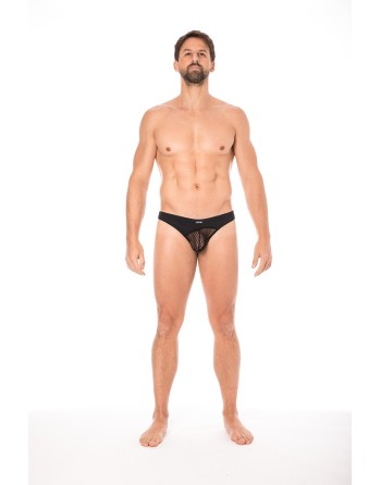  lingerie homme : string noir opaque et transparent