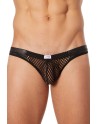  lingerie look me : slip brief noir filet bandes simili cuir