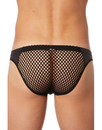  lingerie look me : slip brief noir filet bandes simili cuir