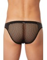  lingerie look me : slip brief noir filet bandes simili cuir