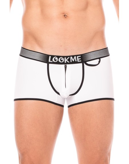  mini pants blanc avec ceinture élastique et fermeture éclair pour homme