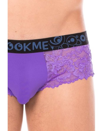  minipants violet en dentelle florale et poche de maintien opaque.