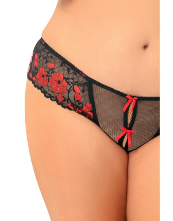  lingerie : string ouvert fleurs rouges