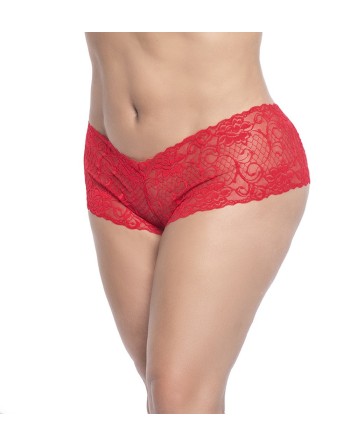 shorty rouge, grande taille, ouvert en dentelle et matières agréables