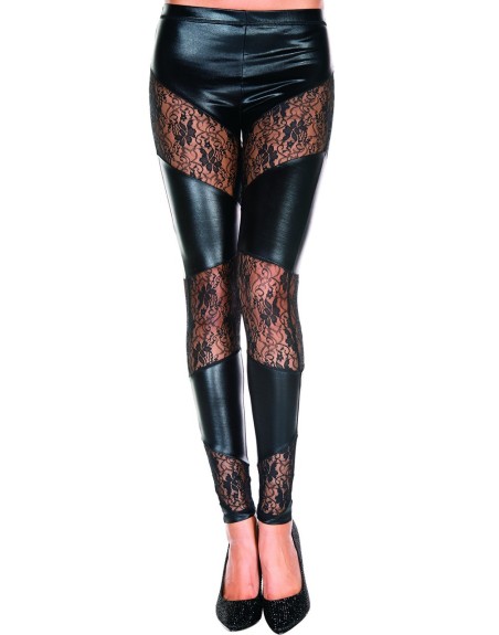  : legging wetlook noir et dentelle