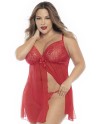 nuisette rouge, femme ronde, en dentelle et résille de mapalé lingerie