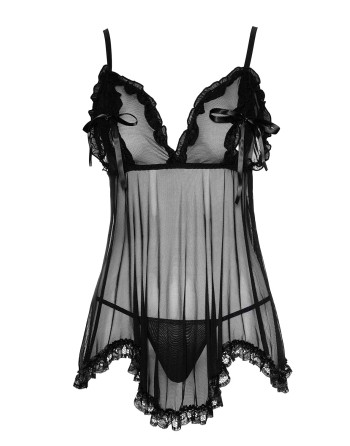 nuisette sexy en fine résille et dentelle noire avec string assorti de la collection cottelli.