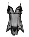 nuisette sexy en fine résille et dentelle noire avec string assorti de la collection cottelli.