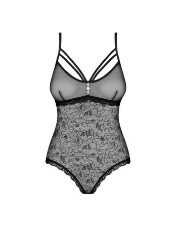  obsessive : body noir à fleur semi transparent avec bijou