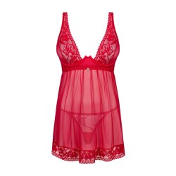 lingerie vous présente lacelove babydoll et string  rouge