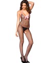  bodystocking noir résille noeud satin rose