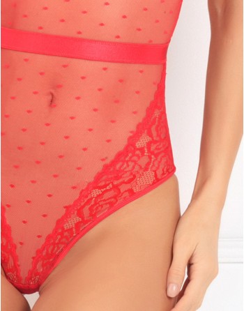  lingerie : body rouge maille à pois