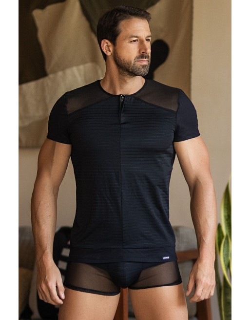  tshirt homme sexy confortable dans un style de rayures opaques et transparentes.