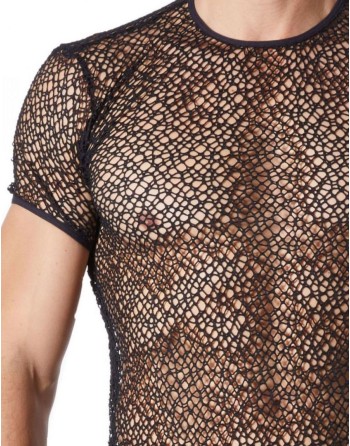 sous vêtement homme : tshirt noir filet irrégulier