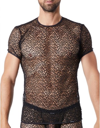 sous vêtement homme : tshirt noir filet irrégulier